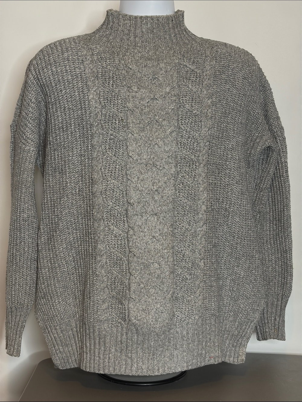 Maurices Gray oversized Cable Knit Mock Neck Sweater. L